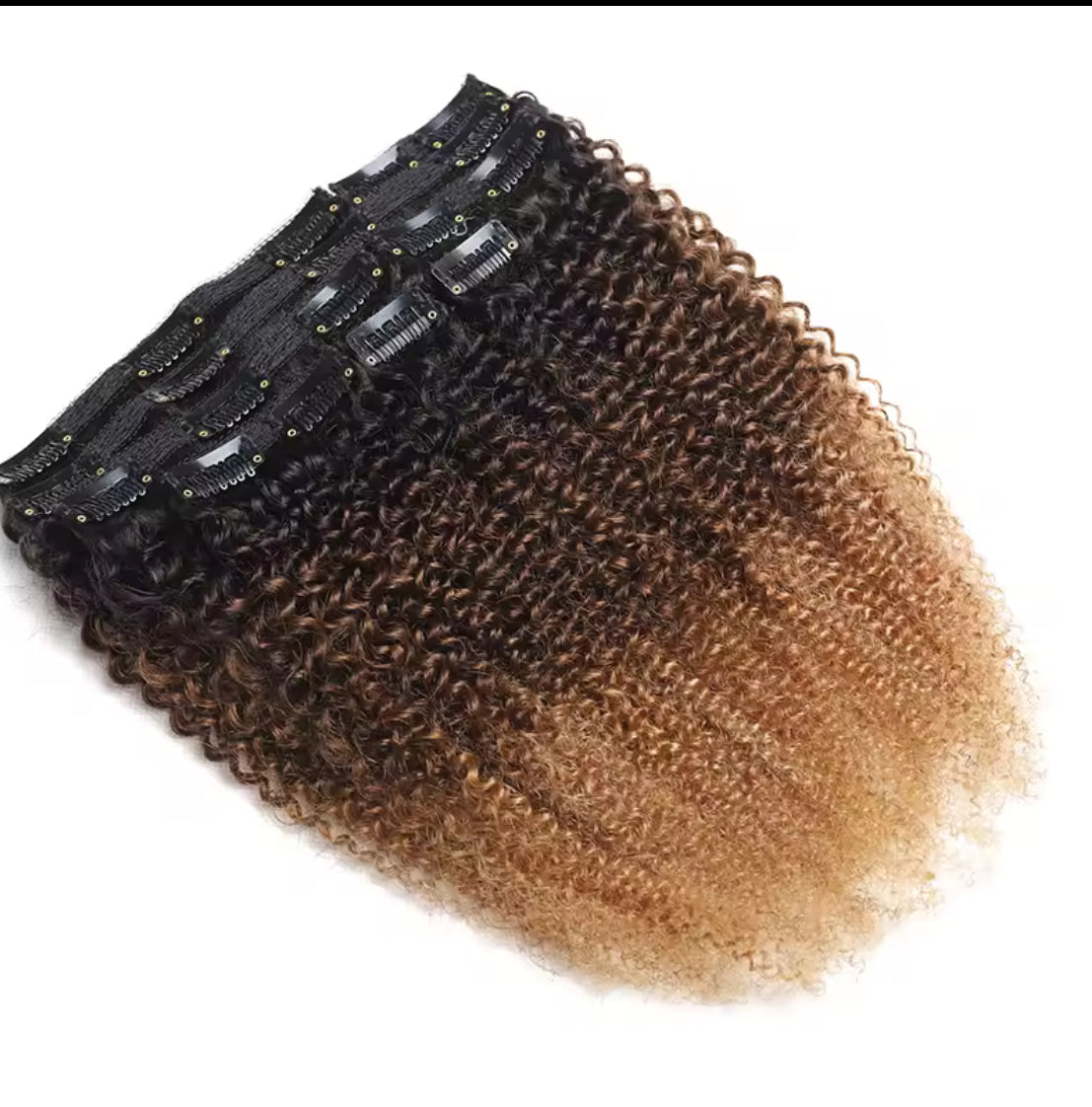 Afro kinky Curly Highlight Clip in Hair Extensions Human Hair Ombre 8pcs One Set Clip-In Hair Extensions Weft Hair Extension Weaves