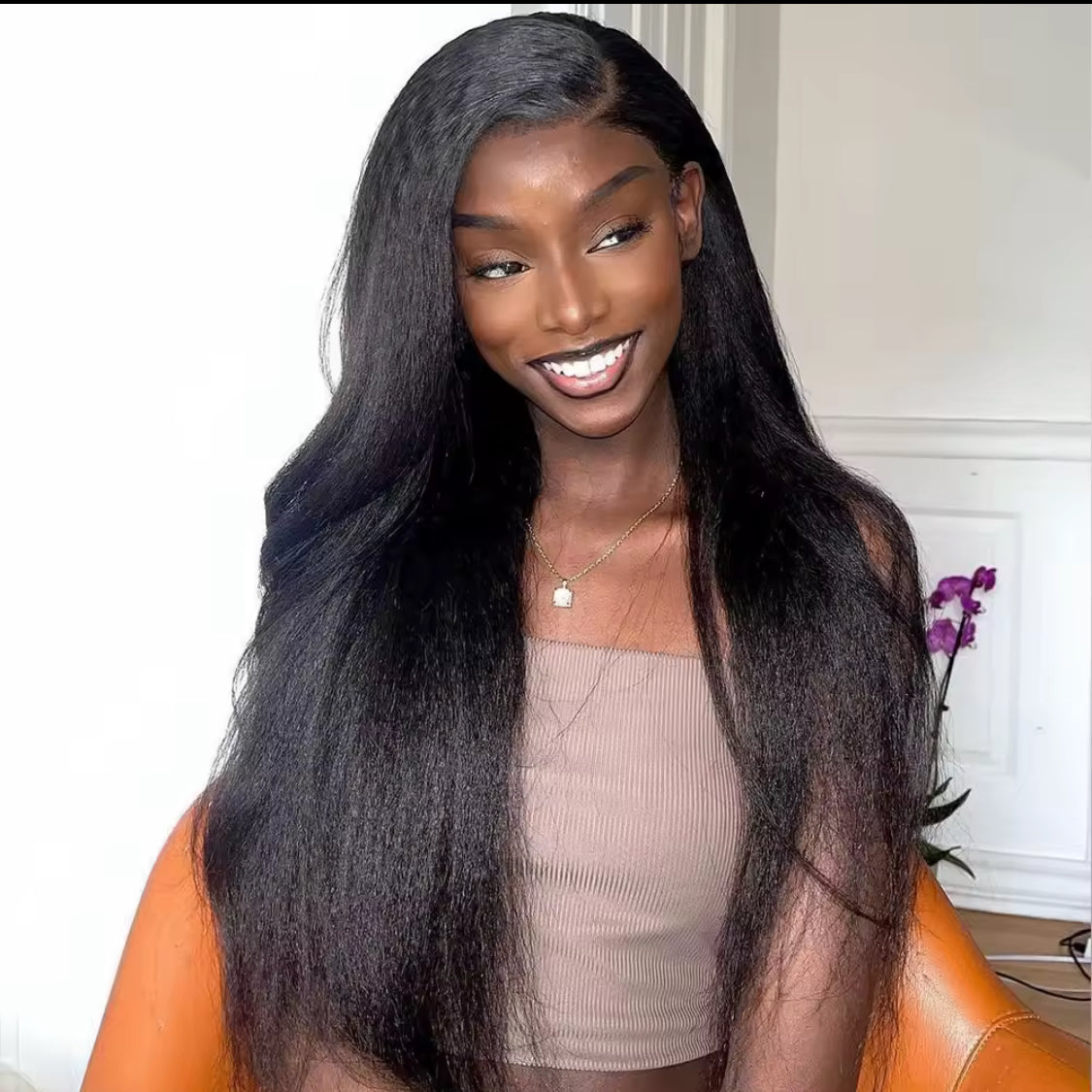 Kinky Straight Peruvian Full Lace Wig Human Hair Preplucked Yaki Straight Wig Human Hair 13x6 Hd Lace Frontal Wig