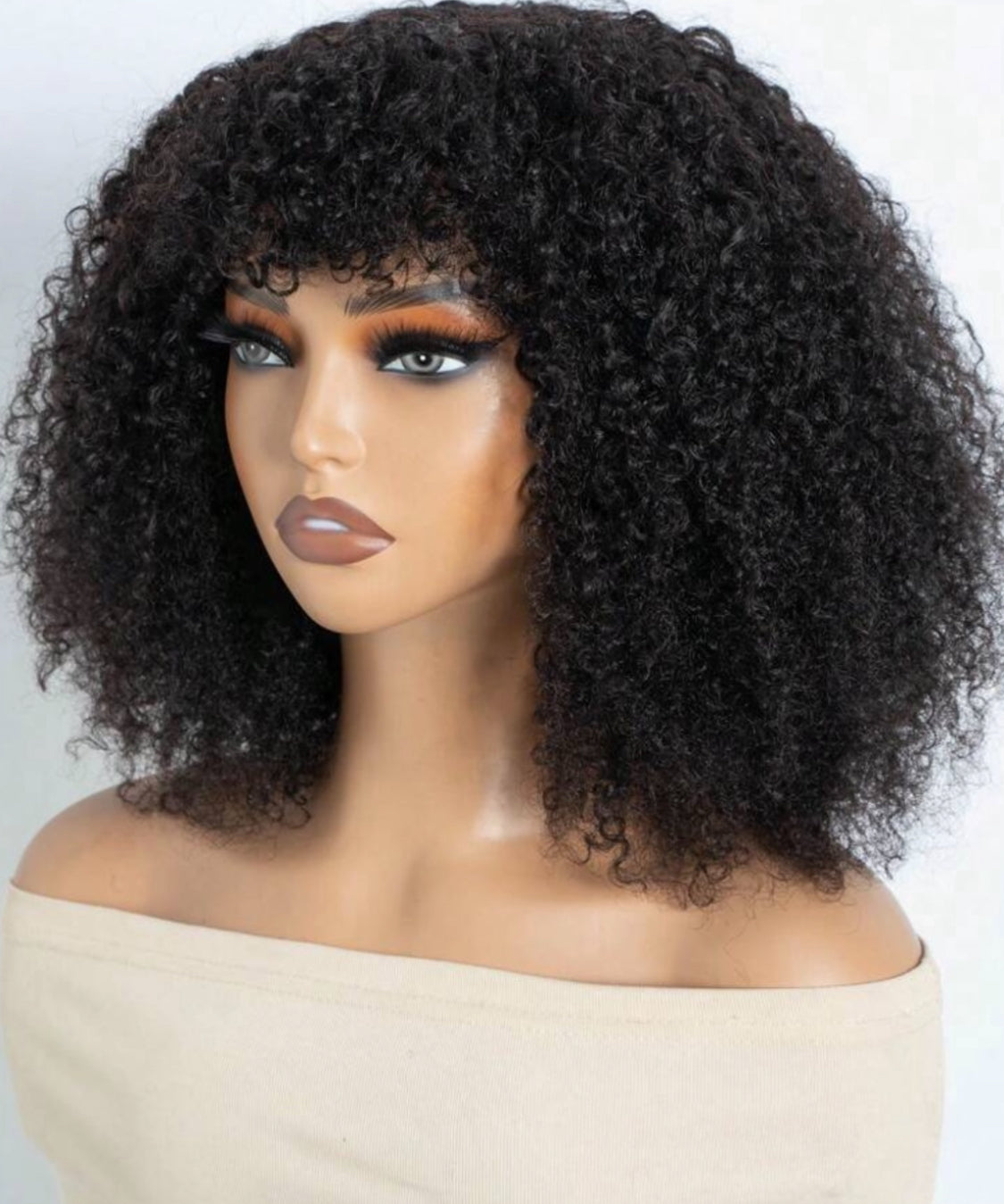 Afro Kinky Curly Bob Wig Curly With Bangs Human Hair Fluffy Curly Bob Bang Wigs Glueless