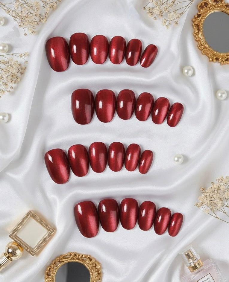 Almonds Glossy wine red  24pcs Y2K Long Aesthetic Crystal Cat Eye Acrylic Press On Nails Long Almond Nail Design Perfect Fit Shine And Beautiful