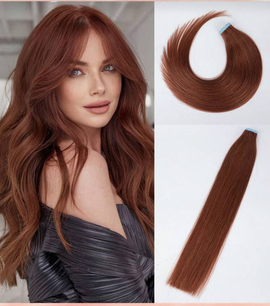 Reddish Brown Tape in Remy Human Hair Extensions Real Remy Human Hair Black 20 Pcs/Pack In Natural Human Hair