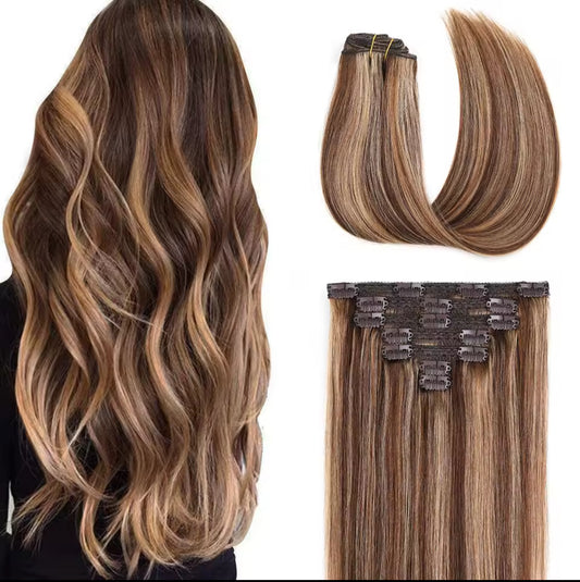 Premium 120gr  Human Hair Clip In Extensions,Double Weft Clip In Remy Hair Extensions  7pcs Silky Straight 100% Human Hair Clip In Extension