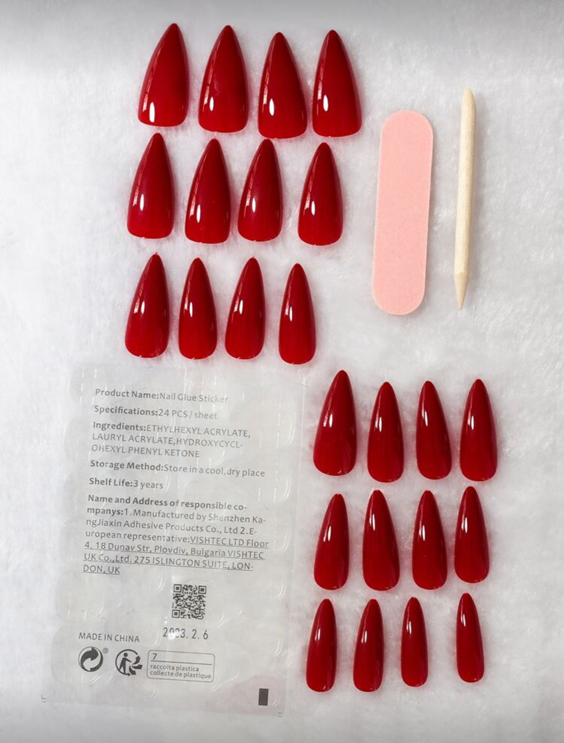 Luxury  24pcs Long Almond Red Press on Nail Set,Fit Perfectly & Medium Length.