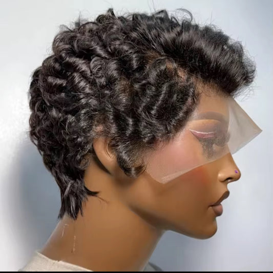 13x4 Lace Frontal Short Transparent Curly Wig Natural Burgundy Piano Color Human Hair Wigs