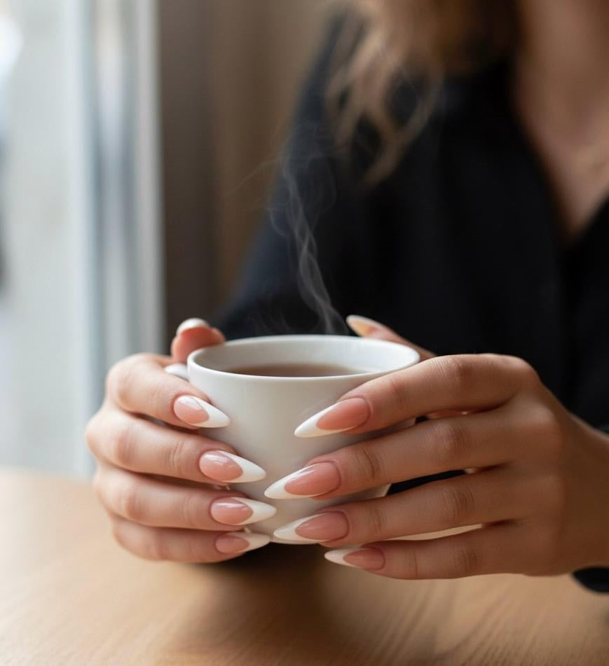 24 Pcs Medium Almond Shape Nail With French Style , Includes 1 Pc Sheet Adhesive Shiny Pink Color And White French Style