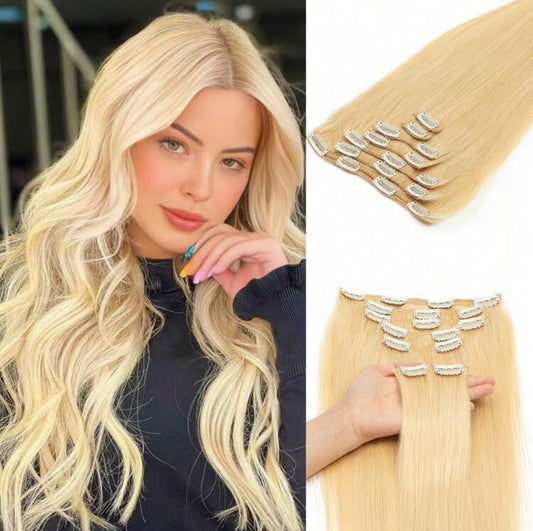 Blonde Premium quality  Straight, 100% Human Hair Clip-In Extensions , , 7-Piece Set, 120gr (Copy)