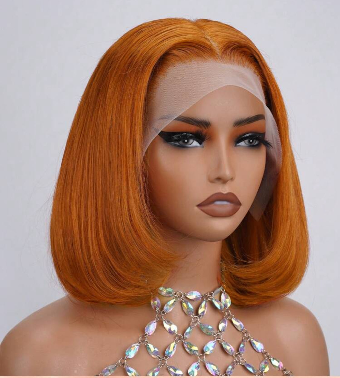 Bob Wig in Orange #350 Human Hair 13x4 Transparent Lace Front 180% Density Straight Pre Plucked Natural Hairline