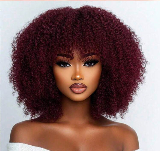 Afro Kinky Curly Bob Wig Curly With Bangs Human Hair Fluffy Curly Bob Bang Wigs Glueless