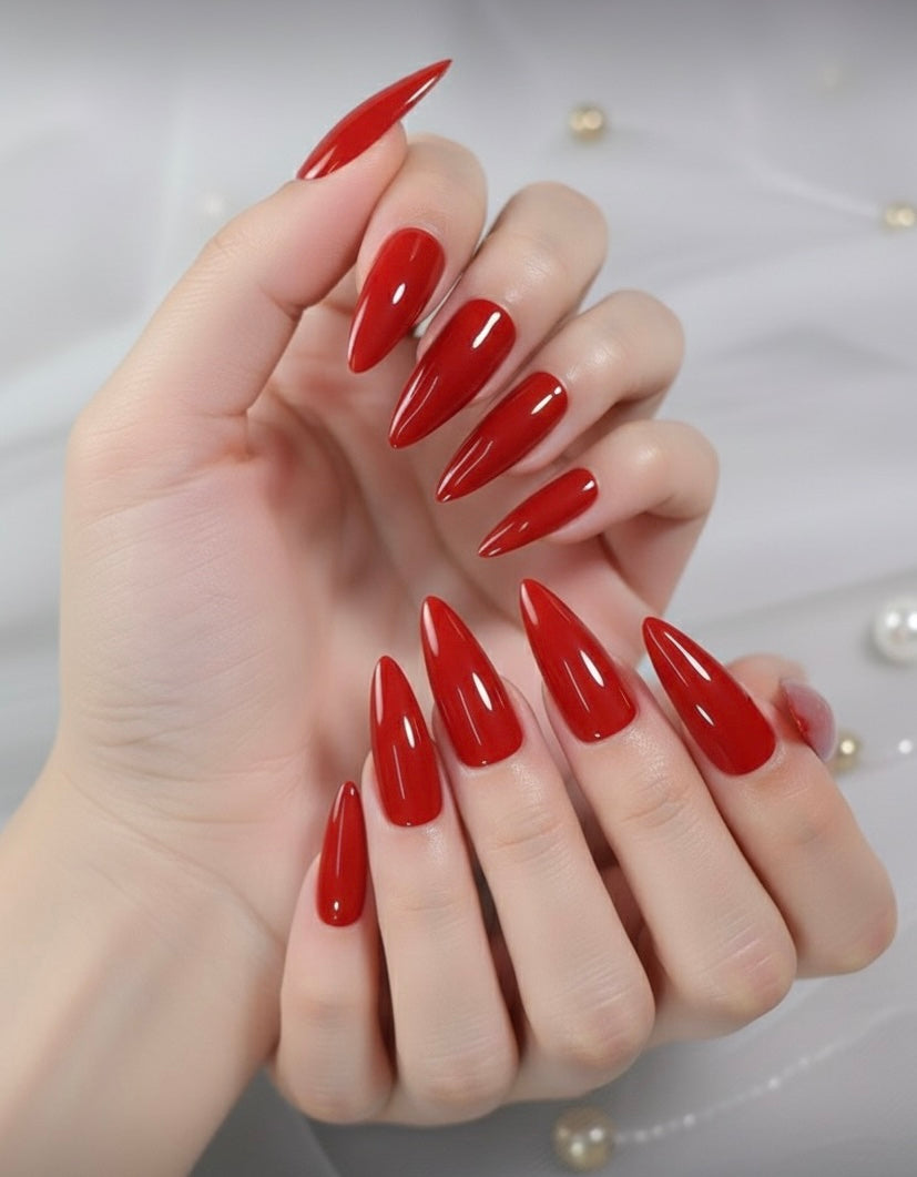 Luxury  24pcs Long Almond Red Press on Nail Set,Fit Perfectly & Medium Length.
