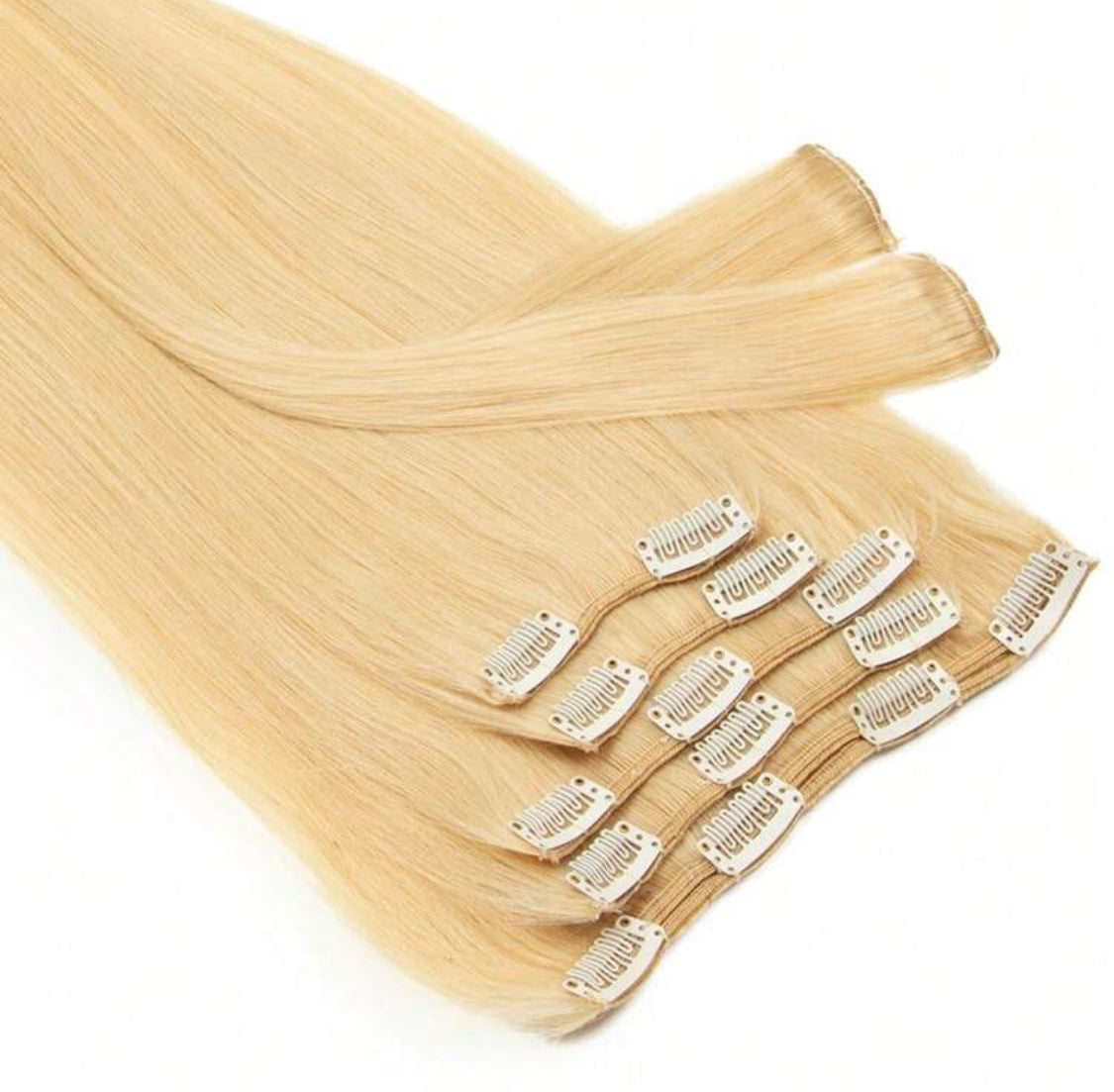 Blonde Premium quality  Straight, 100% Human Hair Clip-In Extensions , , 7-Piece Set, 120gr