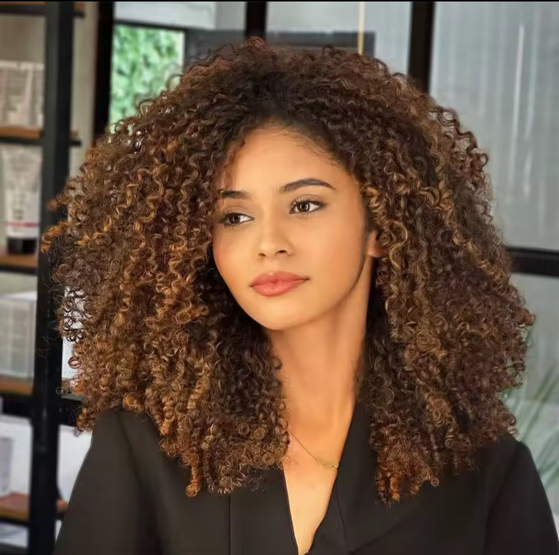 Afro kinky Curly Highlight Clip in Hair Extensions Human Hair Ombre 8pcs One Set Clip-In Hair Extensions Weft Hair Extension  Weaves