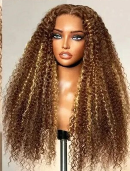 Deep Curly 7x5 Glueless Highlight  Human Hair  wig P4/27 Color Pre-Plucked HD Lace Closure Wig With Baby Hair Wear And Go Glueless Curly Wig  Real Brazilian Remy Hair 180% Density