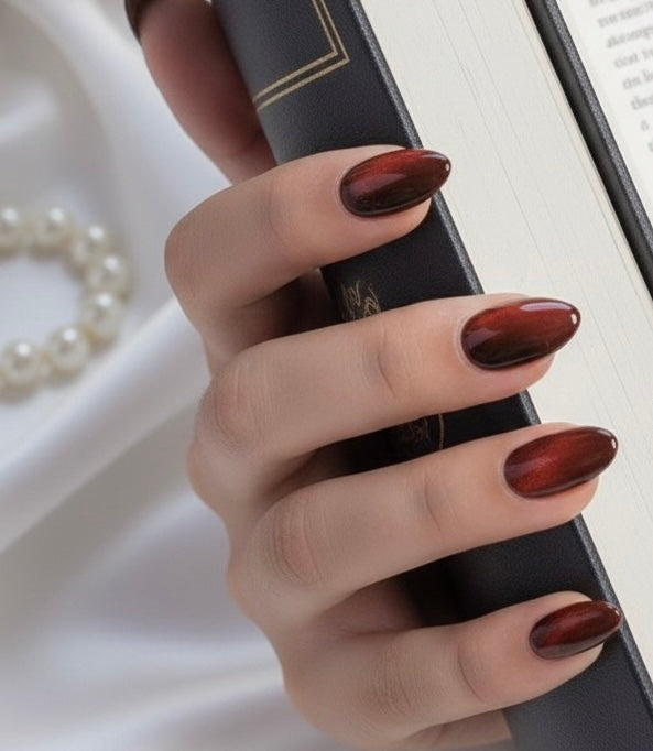 Almonds Glossy wine red  24pcs Y2K Long Aesthetic Crystal Cat Eye Acrylic Press On Nails Long Almond Nail Design Perfect Fit Shine And Beautiful