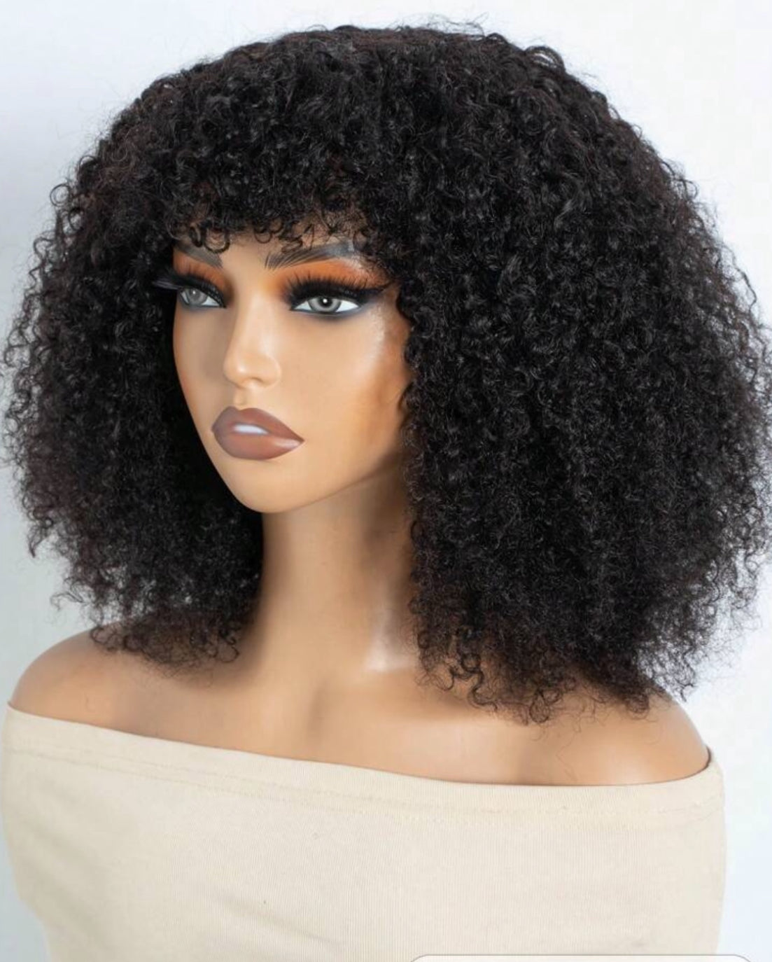Afro Kinky Curly Bob Wig Curly With Bangs Human Hair Fluffy Curly Bob Bang Wigs Glueless