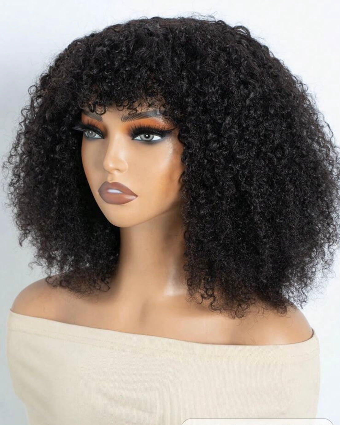Afro Kinky Curly Bob Wig Curly With Bangs Human Hair Fluffy Curly Bob Bang Wigs Glueless