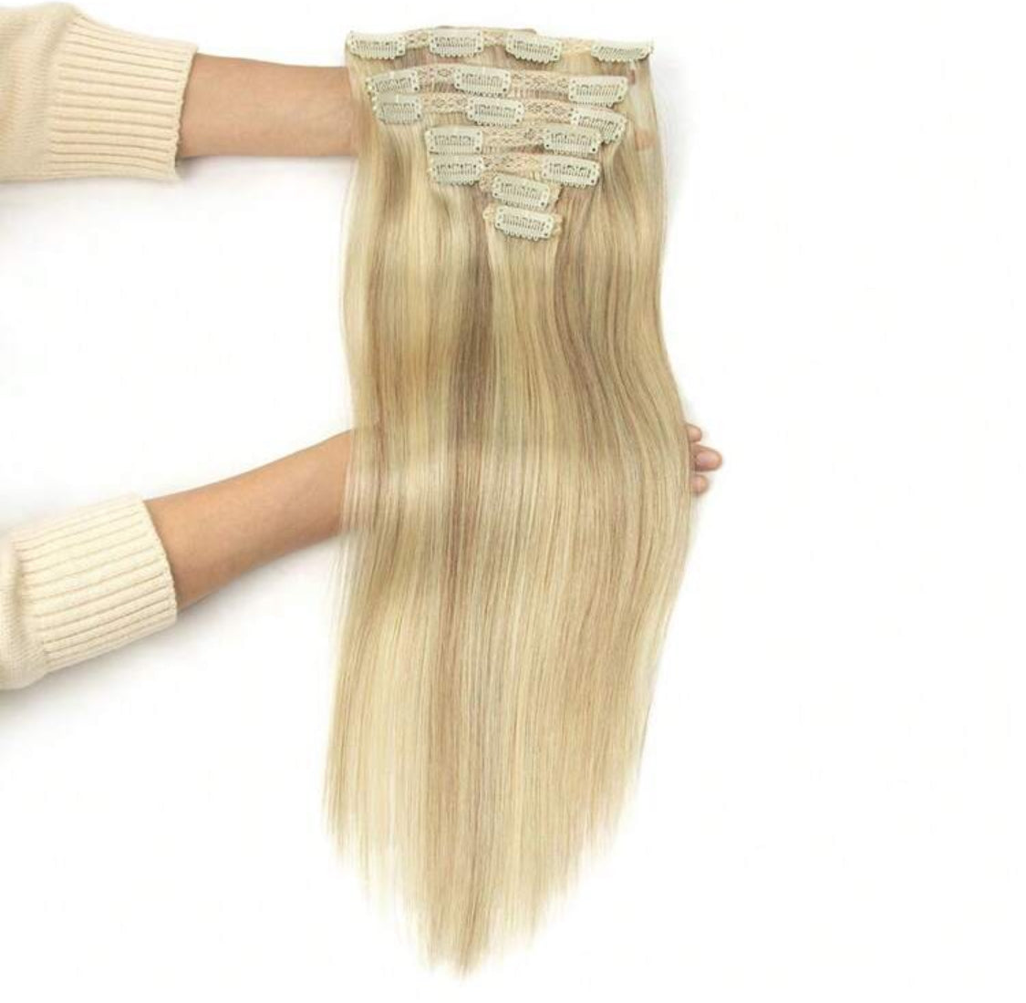 Silky Straight, 100% Human Hair Clip-In Extensions , , 7-Piece Set, 120gr