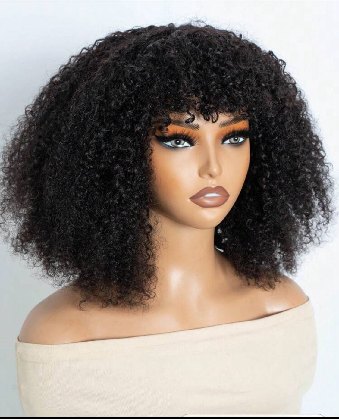 Afro Kinky Curly Bob Wig Curly With Bangs Human Hair Fluffy Curly Bob Bang Wigs Glueless