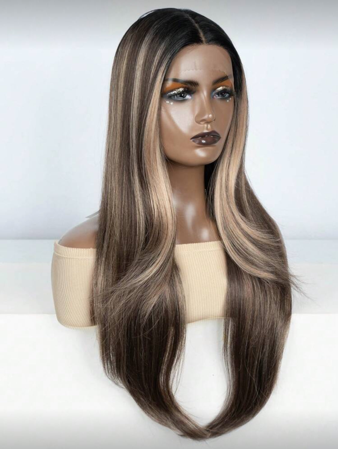 Highlight Cosplay Heat Resistant 28 Inch Synthetic Lace Front Wigs Straight Lace Hair Wig Orange Ombre Blonde Heat Resistant