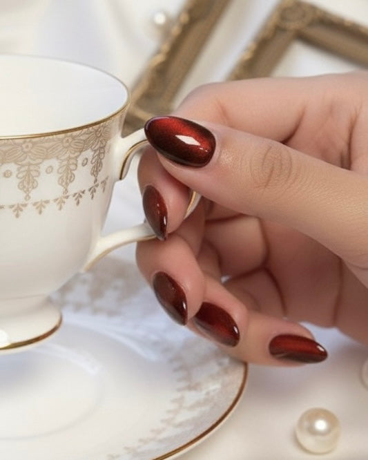 Almonds Glossy wine red  24pcs Y2K Long Aesthetic Crystal Cat Eye Acrylic Press On Nails Long Almond Nail Design Perfect Fit Shine And Beautiful