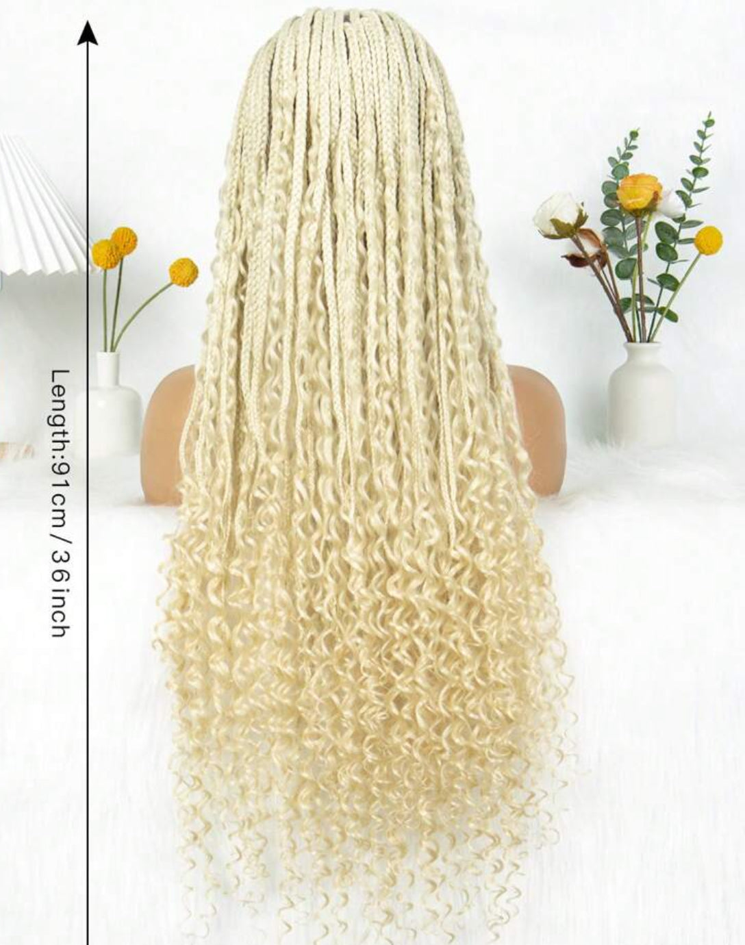 Premium Synthetic Blonde Box Braid Wig Curly Full Lace Front Goddess Braids Box Braid Wig