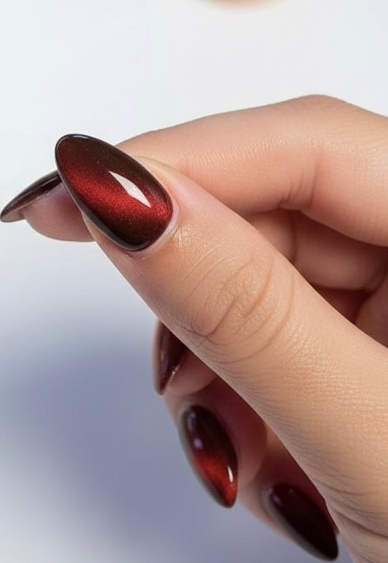 Almonds Glossy wine red  24pcs Y2K Long Aesthetic Crystal Cat Eye Acrylic Press On Nails Long Almond Nail Design Perfect Fit Shine And Beautiful