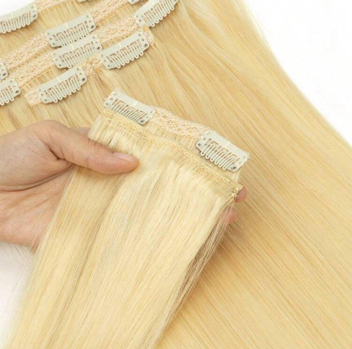 Blonde Premium quality  Straight, 100% Human Hair Clip-In Extensions , , 7-Piece Set, 120gr
