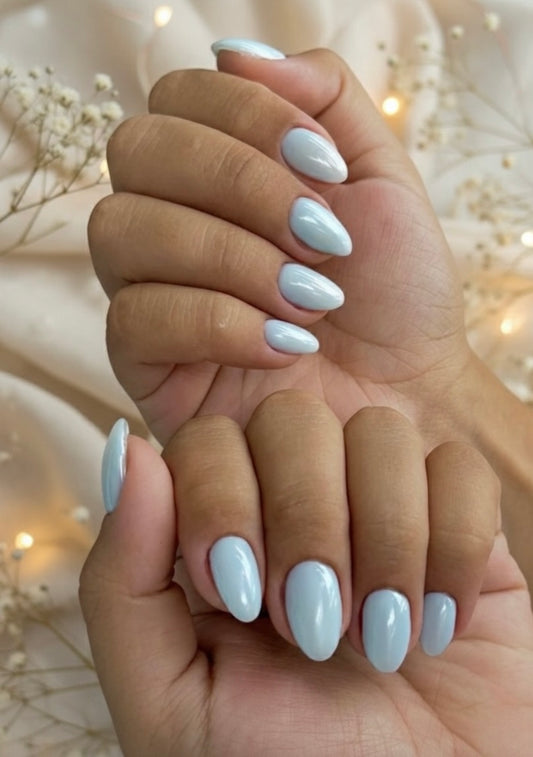 Lux baby blue   press on nails 24Pcs Short Oval Cute Bow Pattern Design Tip Press On Nails Short Fit Perfectly Acrylic Nail Set .