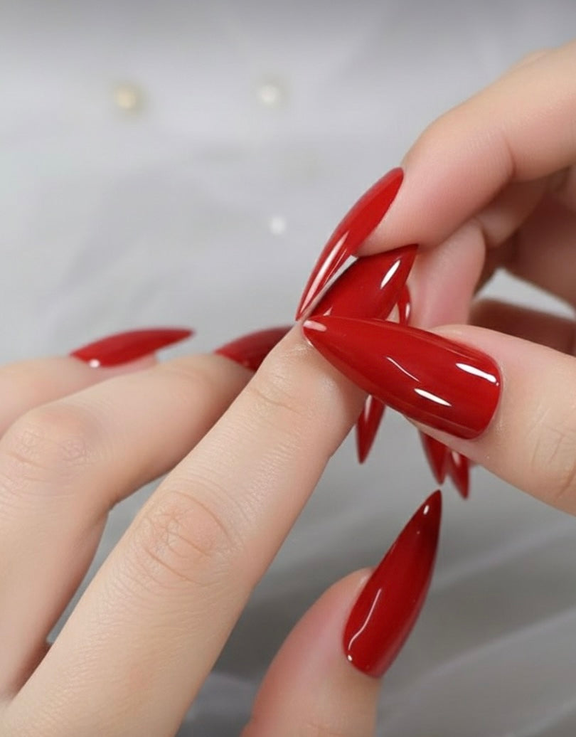 Luxury  24pcs Long Almond Red Press on Nail Set,Fit Perfectly & Medium Length.