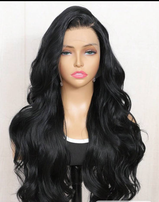 24 Inches  Luxury Synthetic Heat Resistant 13x6 Long Body Wavy Hair Pre-Plucked Hairline Synthetic HD Lace Front Wigs Natural Hairline High Quality Synthetic wig