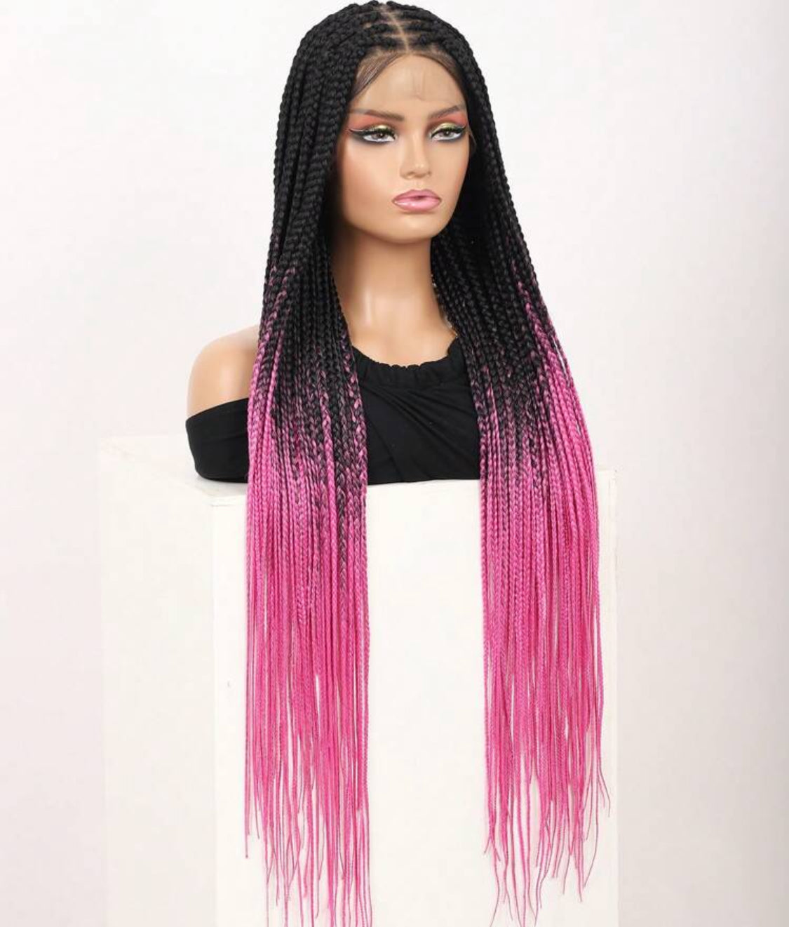 Hot Pink Full Lace Box Braided Wigs For Women 36 Inches Knotless Cornrow Braids Lace Frontal Synthetic Braided Wig