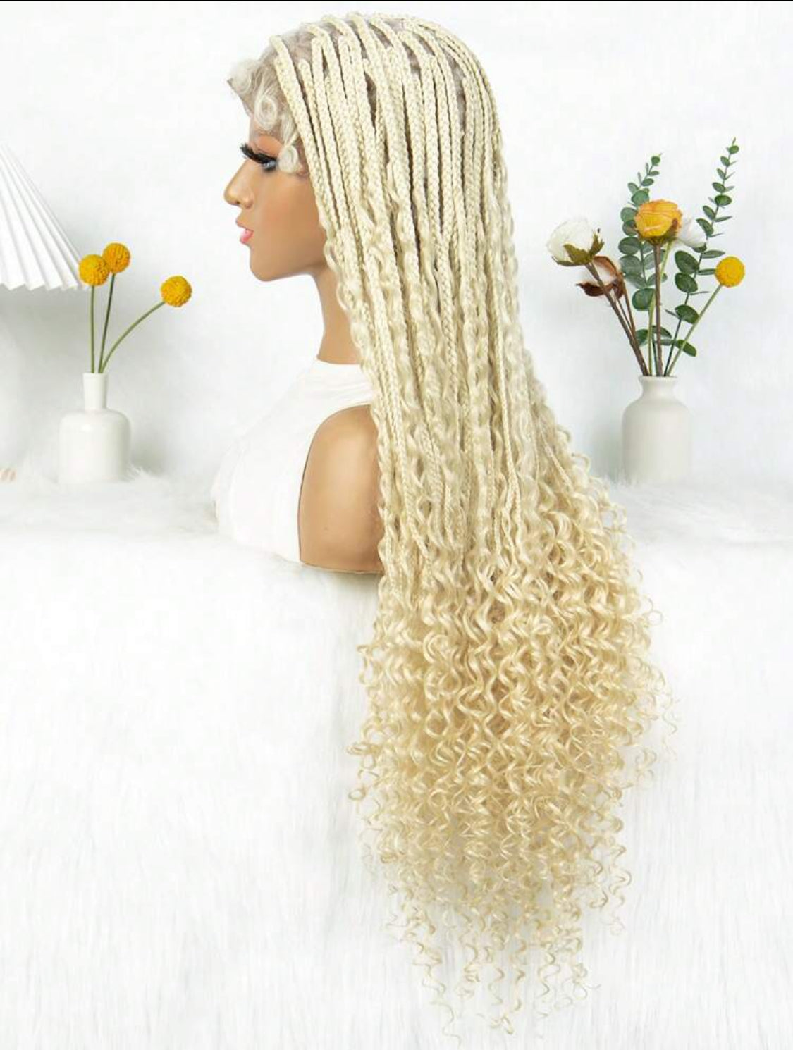 Premium Synthetic Blonde Box Braid Wig Curly Full Lace Front Goddess Braids Box Braid Wig