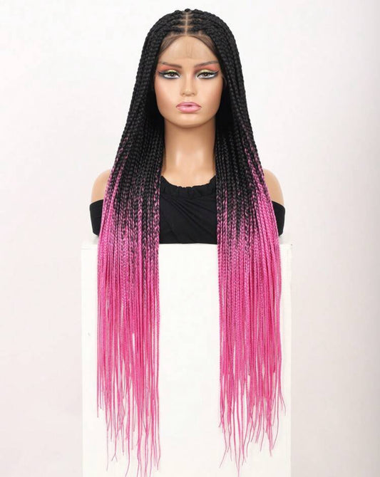 Hot Pink Full Lace Box Braided Wigs For Women 36 Inches Knotless Cornrow Braids Lace Frontal Synthetic Braided Wig